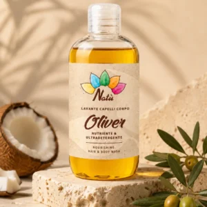Oliver olio lavante capelli e corpo all’oliva, detergente delicato che aiuta a nutrire, idratare e detergere pelle e capelli senza seccarli