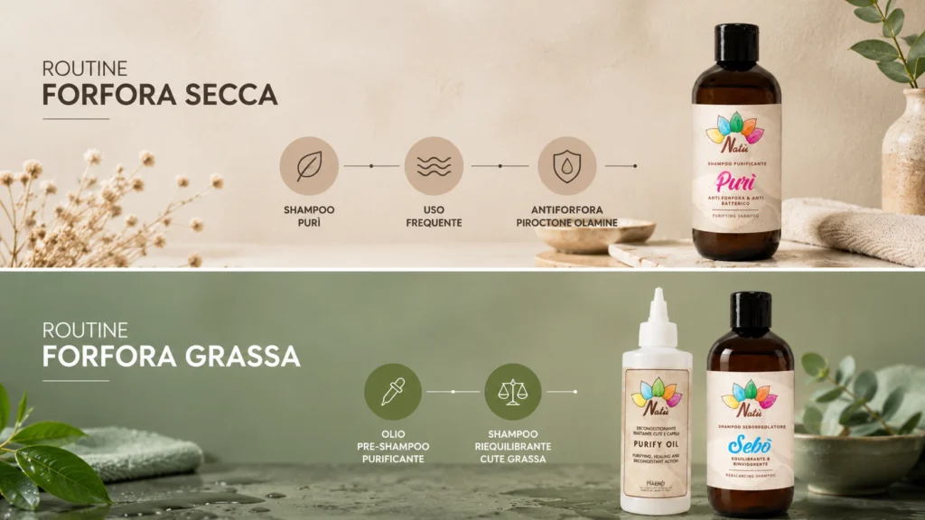 migliori prodotti naturali antiforfora natu shampoo e olio purificante cute per capelli sani e contro la forfora