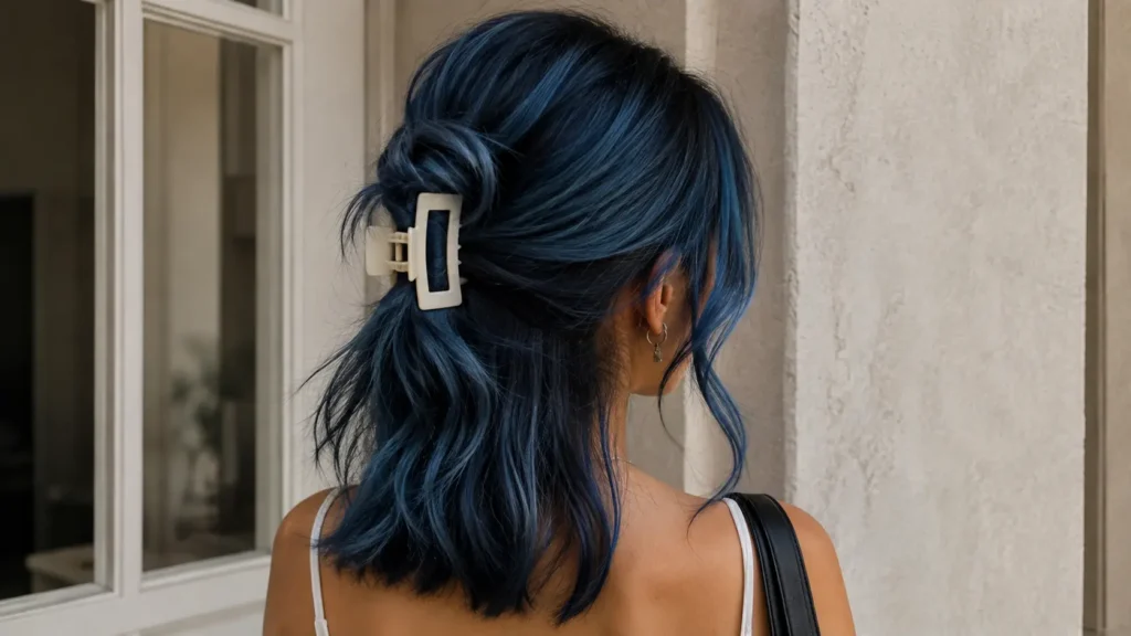 Semi raccolto con molletta claw clip per sistemare velocemente i capelli da lavare.