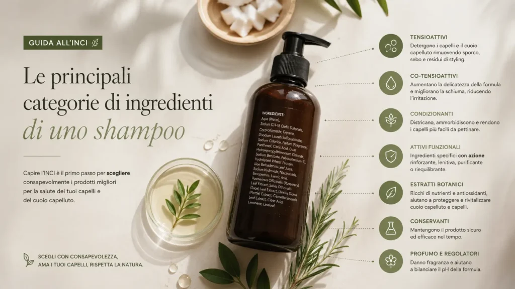 categorie di ingredienti INCI di uno shampoo e come distinguere gli ingredienti