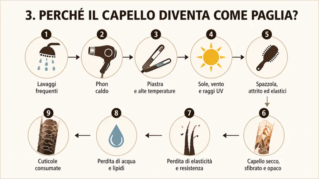 errori che fanno diventare i capelli come paglia e secchi e routine completa per capelli secchi come ritrovare la morbidezza