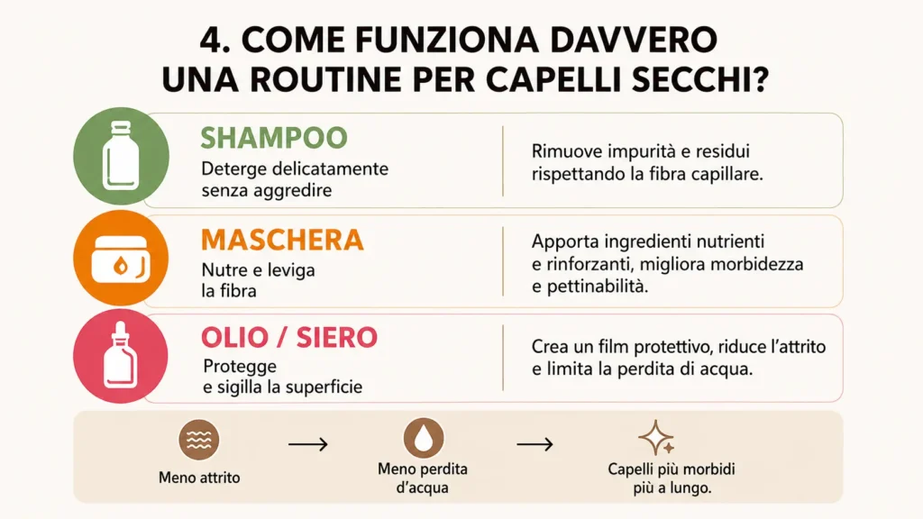 la miglior routine per capelli secchi con ingredienti naturali olio di cocco e glicerina vegetale. Il miglior olio idratante per capelli secchi e prodotti migliori 2026