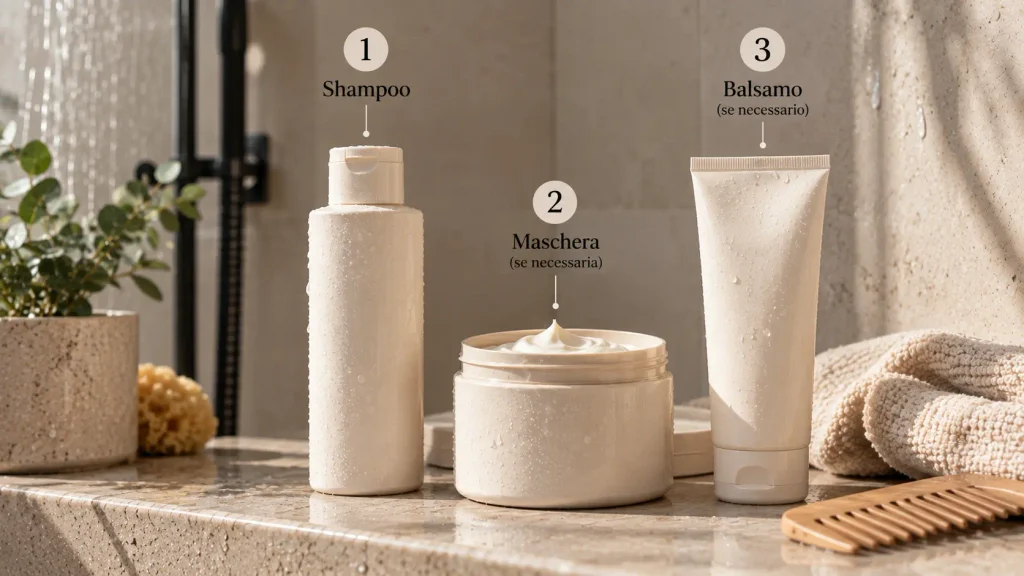 Come usare balsamo e maschera per capelli: routine haircare dopo lo shampoo, applicazione sui capelli, trattamento delle lunghezze e delle punte, nutrimento, idratazione, morbidezza, districabilità e cura dei capelli secchi.