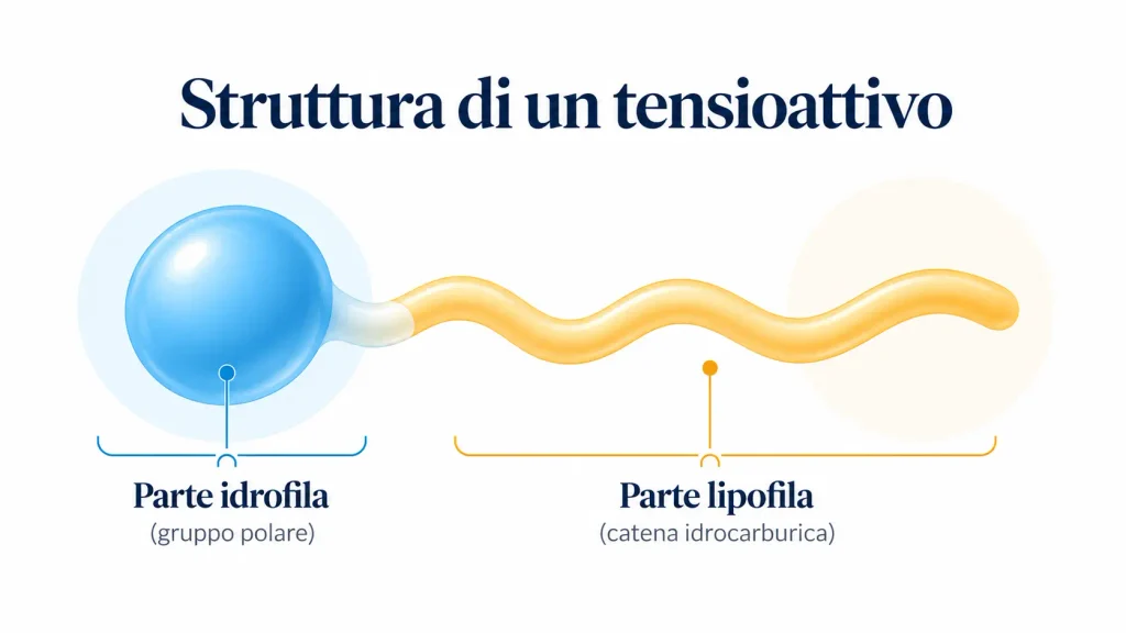 la struttura di un tensioattivo nello shampoo ad uso frequente