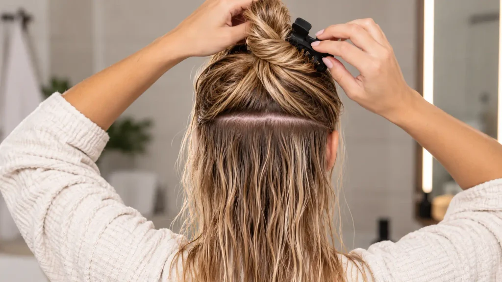 Come dividere i capelli in sezioni per asciugarli più velocemente con il phon, facilitare la piega liscia, distribuire uniformemente il calore e preparare le lunghezze prima della piastra senza danneggiare le lunghezze.