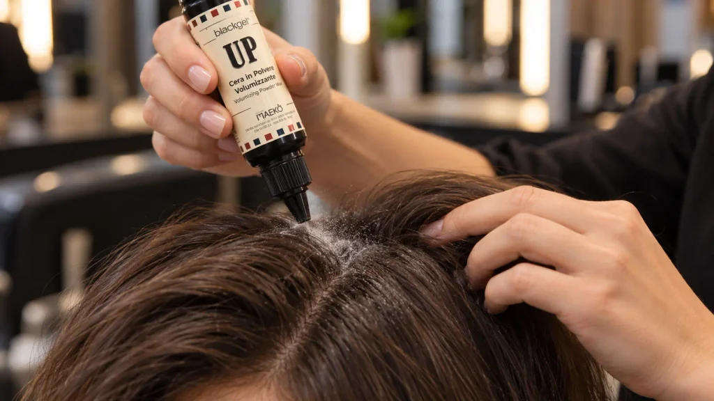 UP cera in polvere volumizzante per radici, prodotto professionale per dare volume ai capelli fini e piatti, sollevare le radici e creare una piega più corposa con effetto texturizzante e finish naturale.