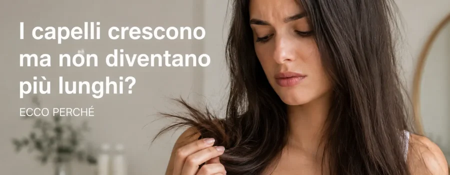 Capelli lunghi che non crescono, capelli che crescono ma non diventano più lunghi, punte secche e fragili, capelli spezzati e danneggiati, crescita dei capelli, rottura dei capelli, cura delle lunghezze, prevenzione delle doppie punte, hair care routine, trattamento capelli lunghi, protezione delle punte, salute e benessere dei capelli, cosmetica capelli, prodotti haircare.