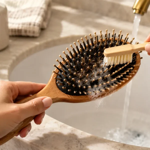Pulire le spazzole per capelli: guida alla pulizia della spazzola ovale, rimozione di capelli, sebo e residui di prodotti cosmetici per mantenere spazzole e accessori per capelli puliti e igienizzati.