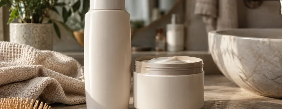 Differenza tra balsamo e maschera per capelli: prodotti cosmetici per la cura e il trattamento delle lunghezze, routine haircare, idratazione, nutrimento, morbidezza e districabilità dei capelli.