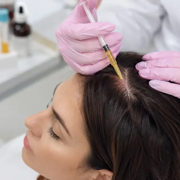 Trattamento PRP capelli per contrastare la perdita di capelli e il diradamento, con infiltrazioni di plasma ricco di piastrine sul cuoio capelluto per stimolare i follicoli e favorire la crescita dei capelli.
